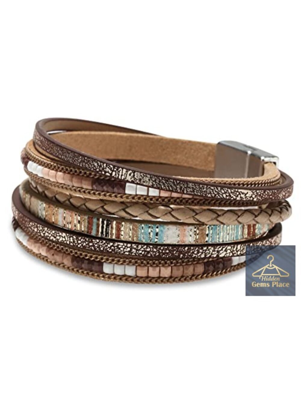 Layered Leather Wrap Bracelet with Beads, Boho Western Cuff